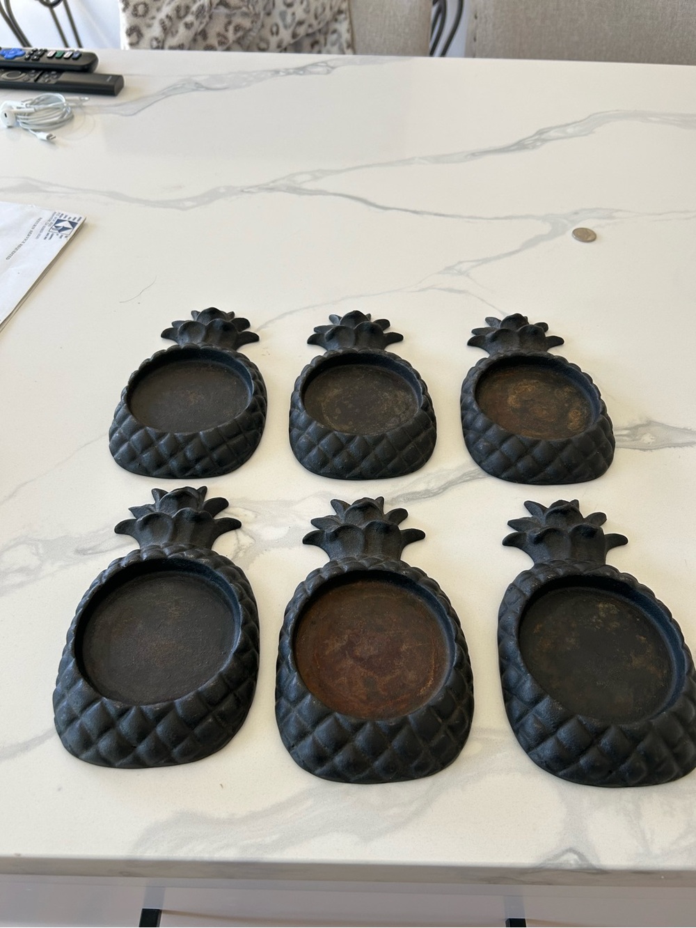 Set of 6 Pineapple Cast Iron Coasters - Black